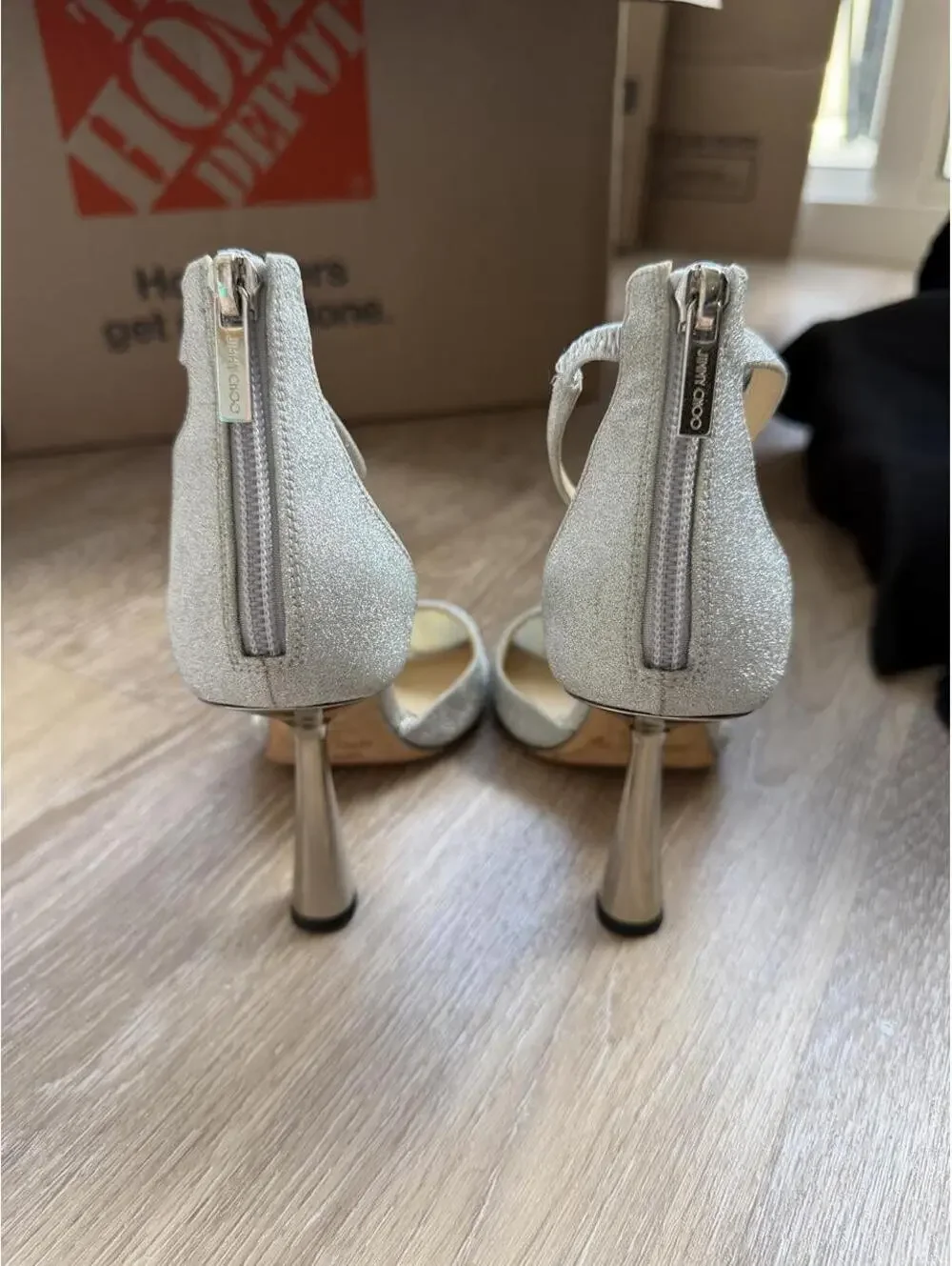 Jimmy Choo Reon 100 silver glitter heels